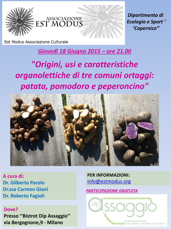 Incontri di INFORMAZIONE 2015 – “Origini, usi e caratteristiche organolettiche di tre comuni ortaggi: patata, pomodoro e peperoncino”